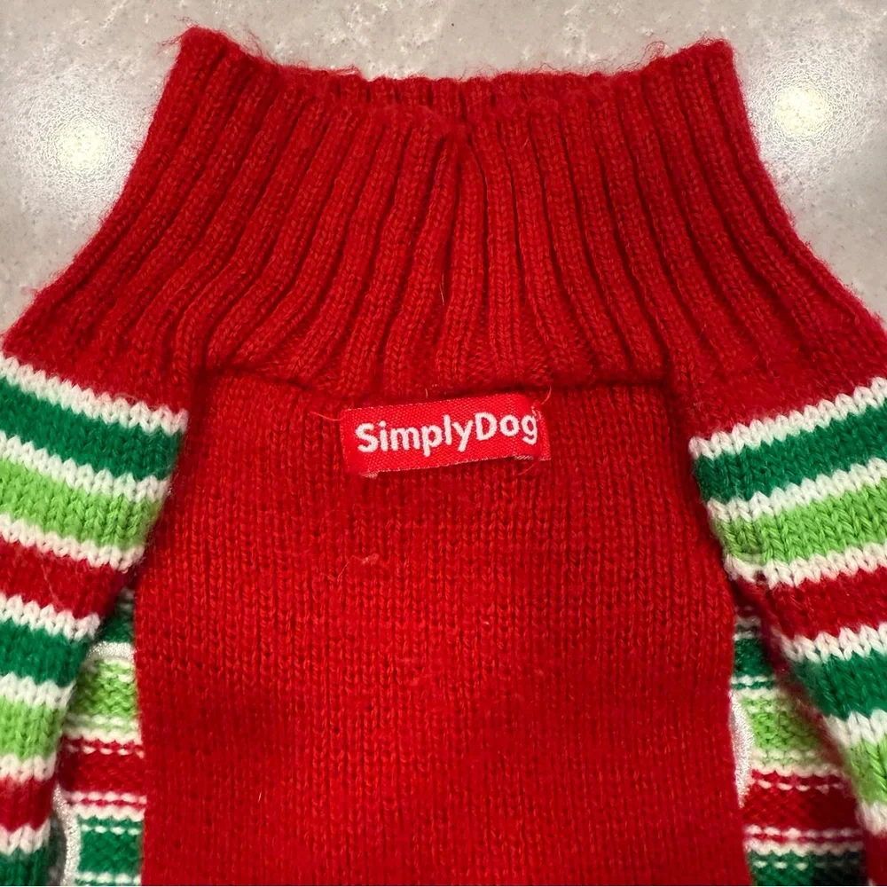 SimplyDog Christmas Dog Sweater Size M Red Green Striped Bone - Picture 7 of 8